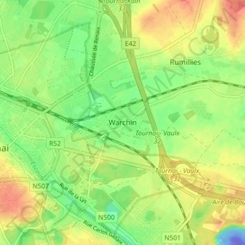 Mappa topografica Warchin, altitudine, rilievo
