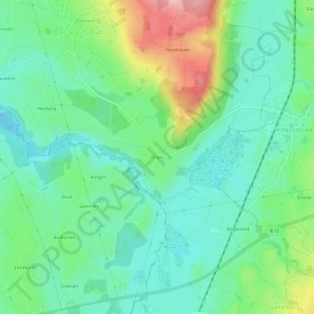Mappa topografica Priors, altitudine, rilievo
