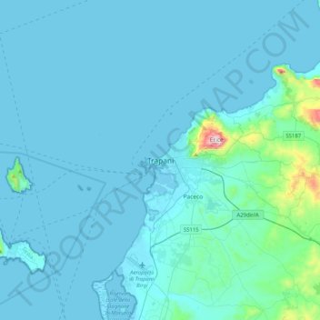 Mappa topografica Trapani, altitudine, rilievo