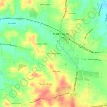 Mappa topografica Moreland Farms, altitudine, rilievo
