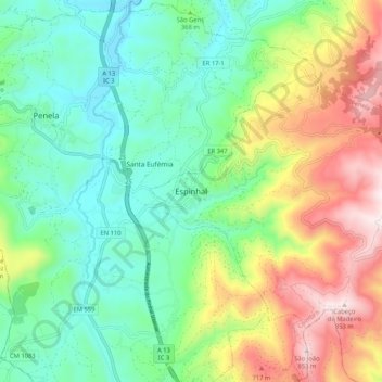 Mappa topografica Espinhal, altitudine, rilievo