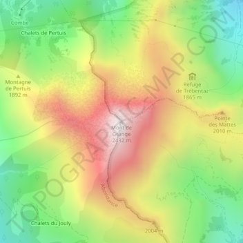 Mappa topografica Mont de Grange, altitudine, rilievo