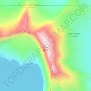 Mappa topografica Mount Katmai, altitudine, rilievo