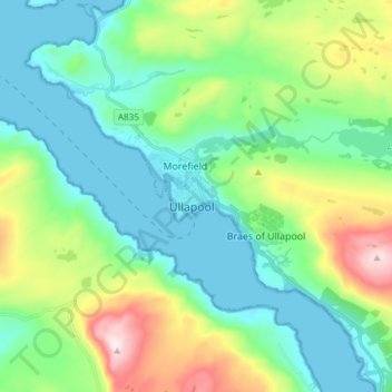 Mappa topografica Ullapool, altitudine, rilievo