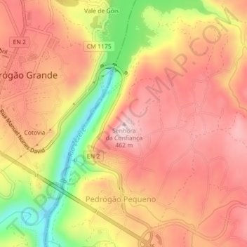 Mappa topografica Senhora da Confiança, altitudine, rilievo