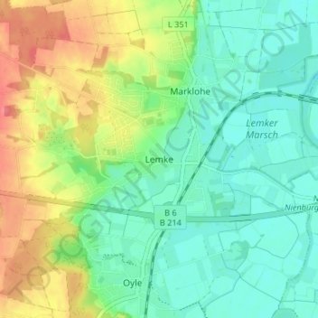 Mappa topografica Lemke, altitudine, rilievo