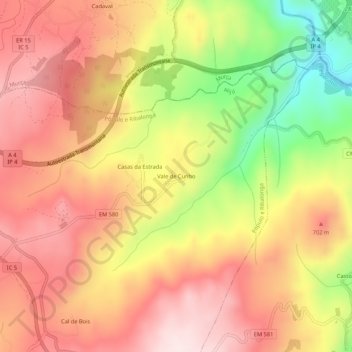Mappa topografica Vale de Cunho, altitudine, rilievo
