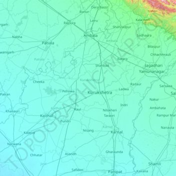 Mappa topografica Kurukshetra, altitudine, rilievo