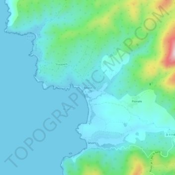Mappa topografica Bausa, altitudine, rilievo