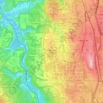 Mappa topografica Sagamore Hills, altitudine, rilievo