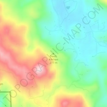 Mappa topografica Devils Kitchen, altitudine, rilievo