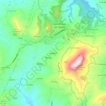 Mappa topografica Cantagalli, altitudine, rilievo