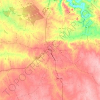Mappa topografica Nisa, altitudine, rilievo