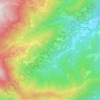 Mappa topografica Magno, altitudine, rilievo