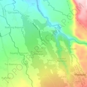 Mappa topografica Olla, altitudine, rilievo