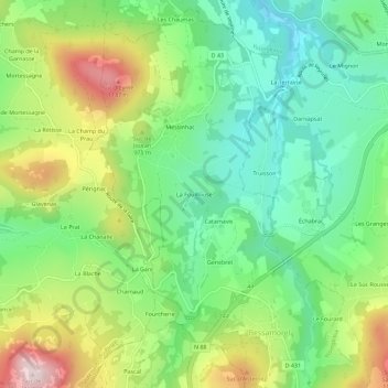 Mappa topografica La Fouillouse, altitudine, rilievo