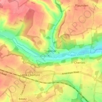 Mappa topografica Latimer, altitudine, rilievo