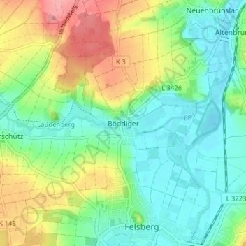 Mappa topografica Böddiger, altitudine, rilievo