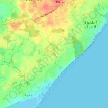 Mappa topografica Brodau, altitudine, rilievo