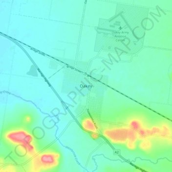 Mappa topografica Oakey, altitudine, rilievo
