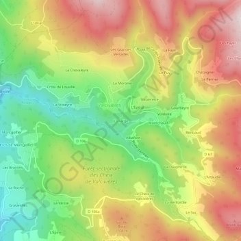 Mappa topografica La Farge, altitudine, rilievo