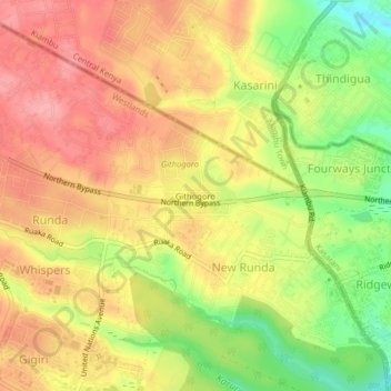 Mappa topografica Githogoro, altitudine, rilievo