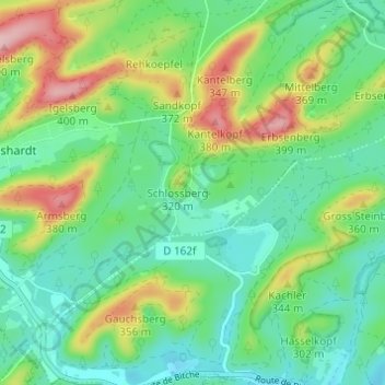 Mappa topografica Waldeck, altitudine, rilievo
