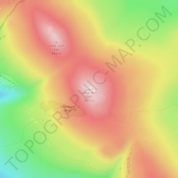 Mappa topografica Great Dun Fell, altitudine, rilievo