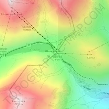 Mappa topografica Col de l'Oberalp, altitudine, rilievo