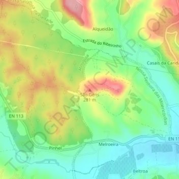 Mappa topografica São Gens, altitudine, rilievo
