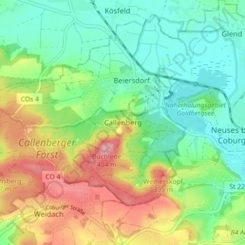 Mappa topografica Callenberg, altitudine, rilievo