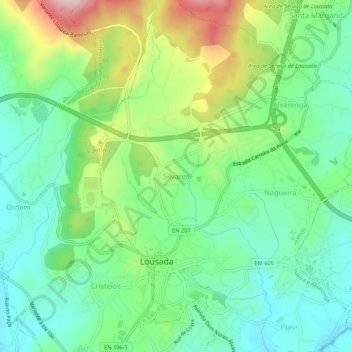 Mappa topografica Silvares, altitudine, rilievo