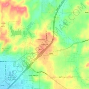 Mappa topografica Shelburne, altitudine, rilievo
