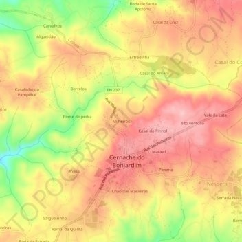 Mappa topografica Milheirós, altitudine, rilievo