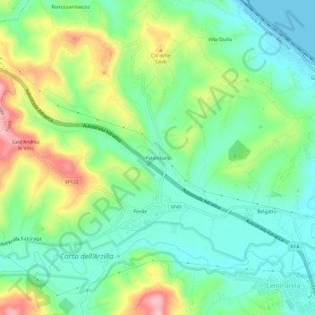 Mappa topografica Palombara, altitudine, rilievo