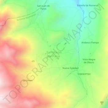 Mappa topografica San Martin de Paras, altitudine, rilievo