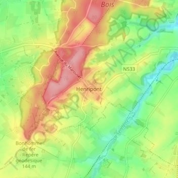 Mappa topografica Henripont, altitudine, rilievo