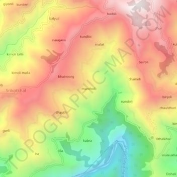 Mappa topografica mantholi, altitudine, rilievo
