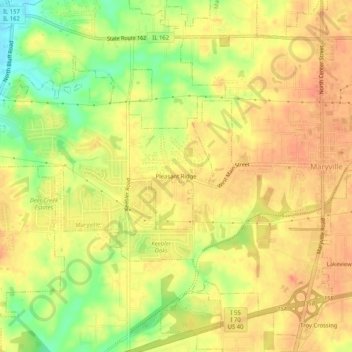 Mappa topografica Pleasant Ridge, altitudine, rilievo