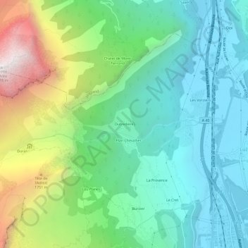 Mappa topografica Outredière, altitudine, rilievo