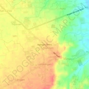 Mappa topografica Baybayin Centro, altitudine, rilievo