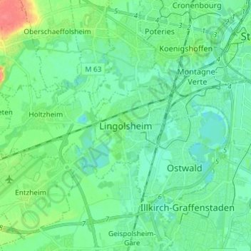 Mappa topografica Lingolsheim, altitudine, rilievo