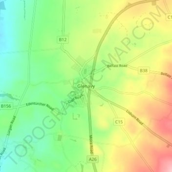 Mappa topografica Glenavy, altitudine, rilievo