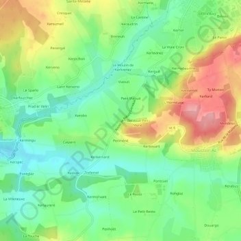 Mappa topografica Kervallée, altitudine, rilievo