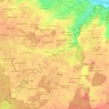 Mappa topografica Les Augers, altitudine, rilievo