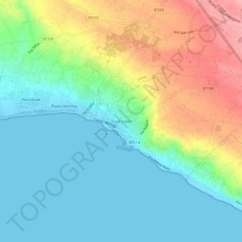 Mappa topografica Torre Vado, altitudine, rilievo