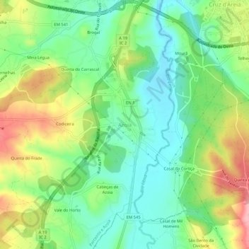 Mappa topografica Azoia, altitudine, rilievo