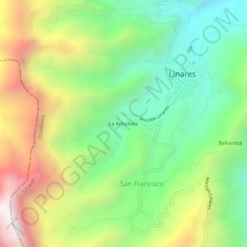 Mappa topografica La Arboleda, altitudine, rilievo