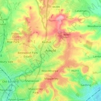 Mappa topografica Arnold, altitudine, rilievo