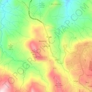 Mappa topografica Case Rosse, altitudine, rilievo
